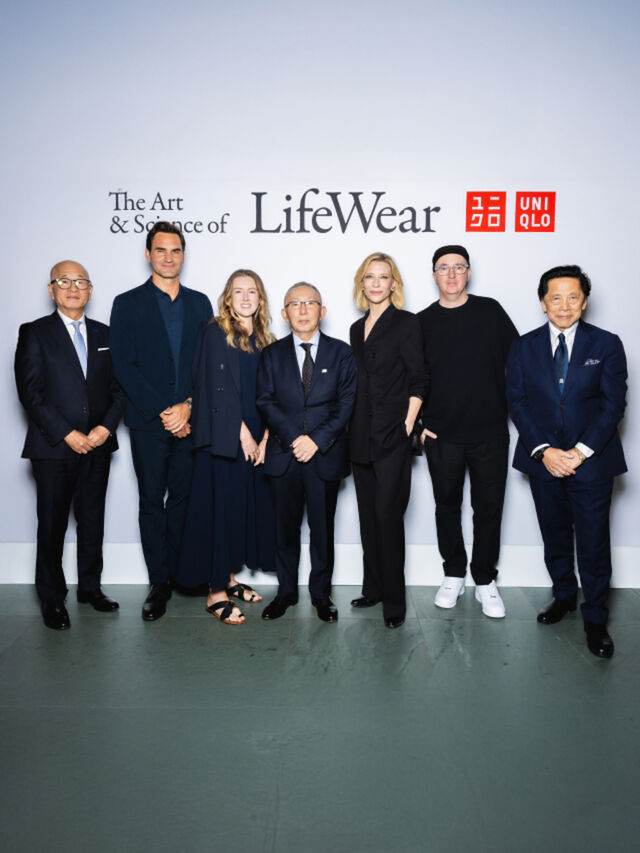 representatives from UNIQLO against a backdrop that reads 'The art and science of lifewear'