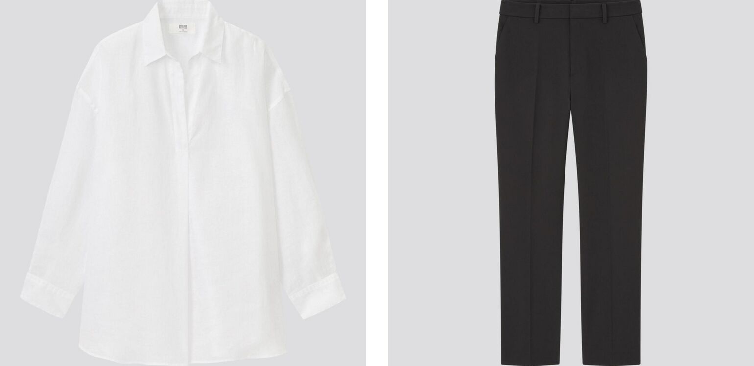Linen shirt and black trousers