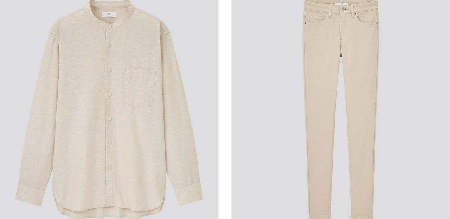 linen grandad collar shirt and jeans