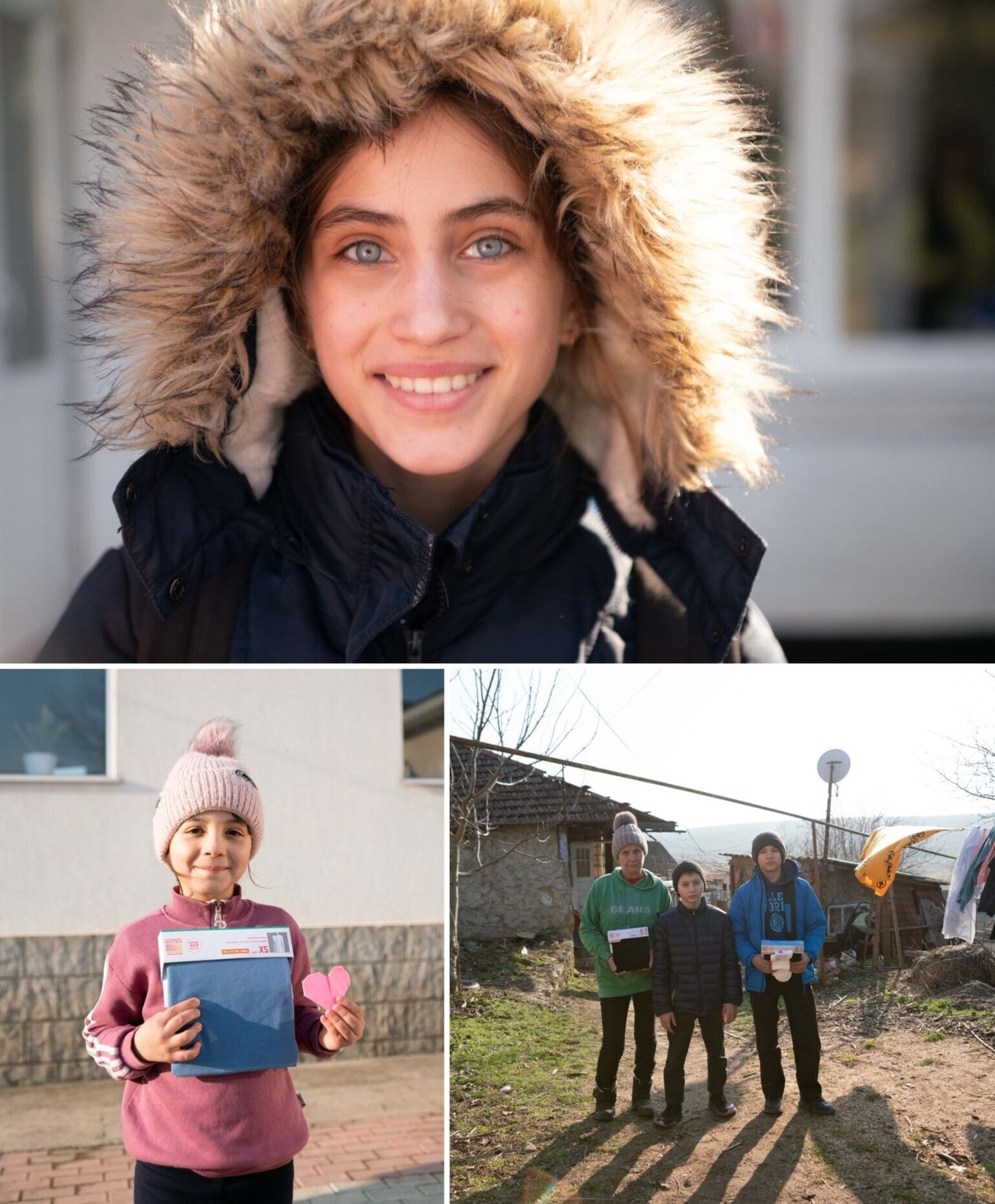 donation recipients holding HEATTECH clothing