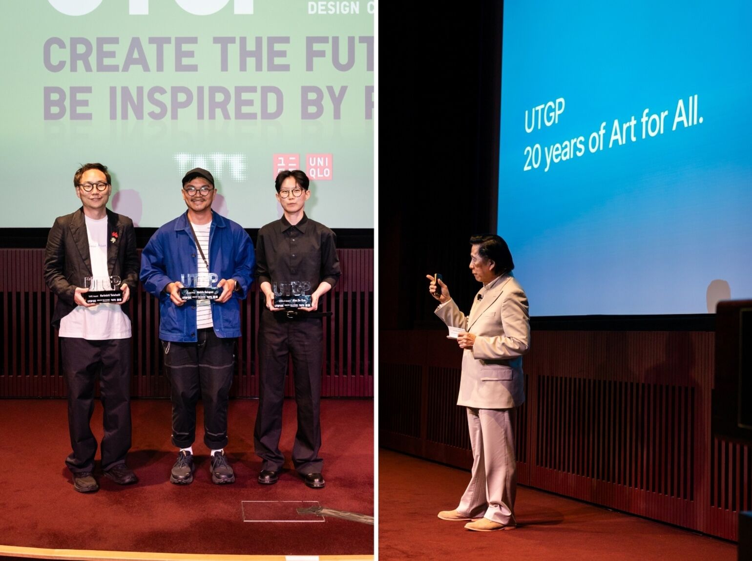 the three winners and John C Jay, the President of Global Creative at Fast Retailing