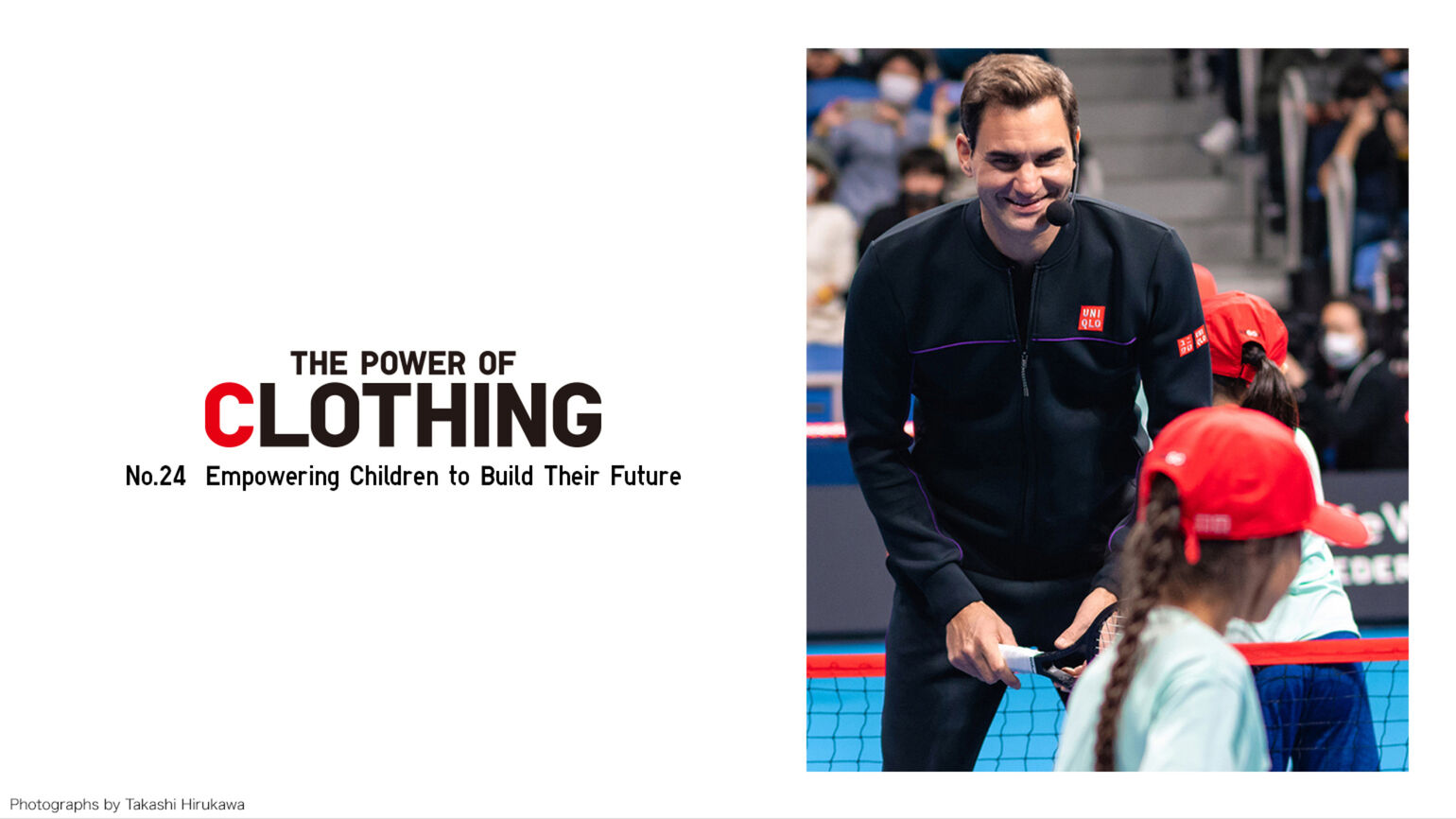 Roger Federer playing tennis with children