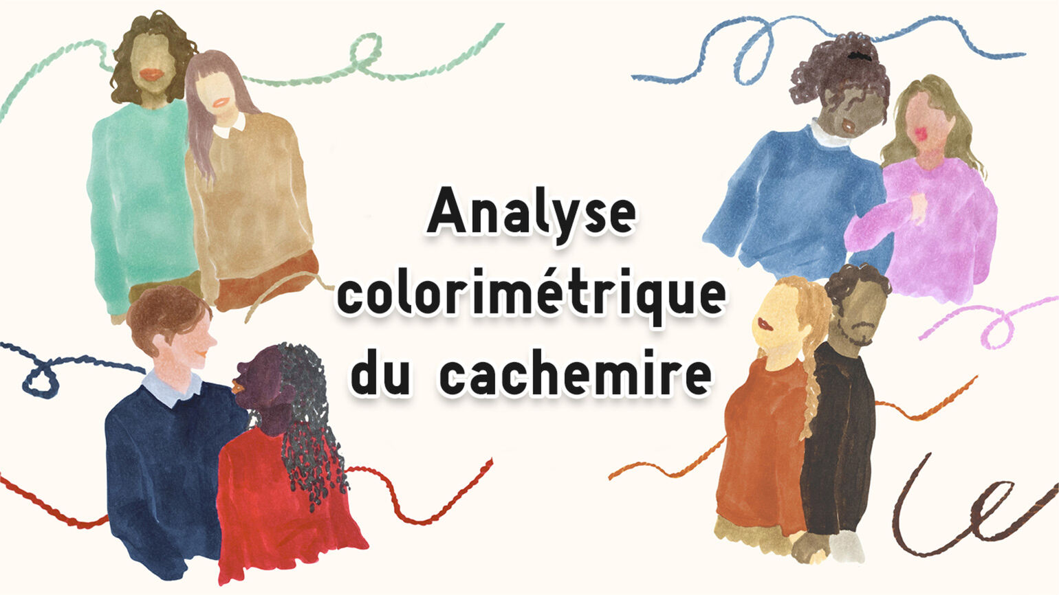 Illustrations de pulls en cachemire de différentes couleurs avec l'inscription : Analyse colorimétrique du cachemire