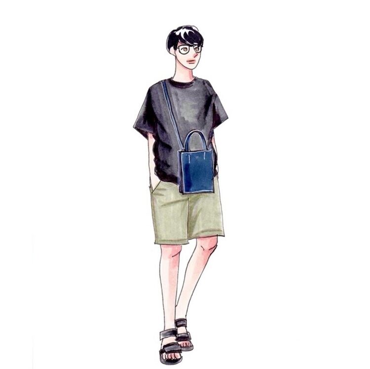 T-shirt hitam pria dengan celana pendek