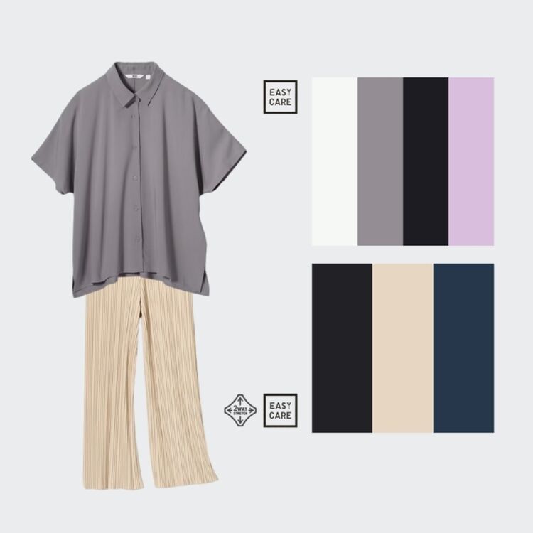 Blus Rayon Lengan Pendek dan Celana Lipit