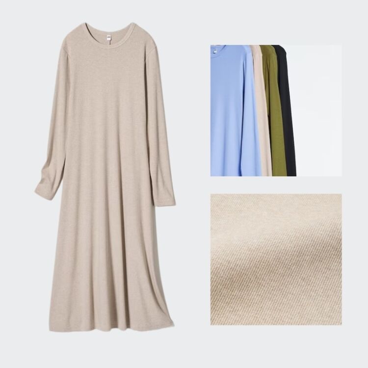 Gaun Flare Rib Lengan Panjang