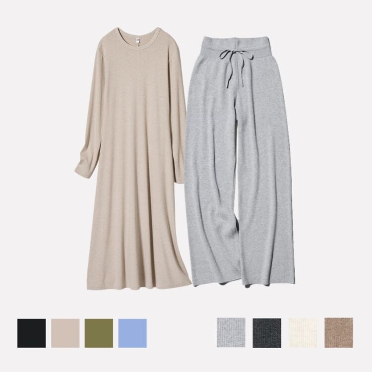 Dress Flare Rib dan Celana Rajut Rib