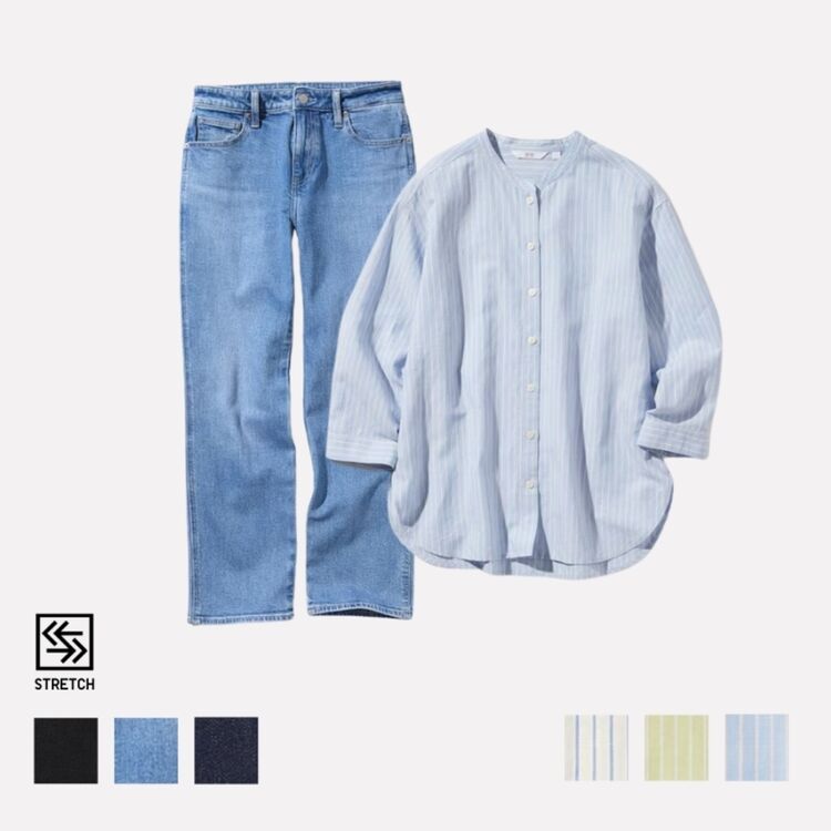 Jeans Ankle Slim Stretch dan Kemeja Linen Blend ¾