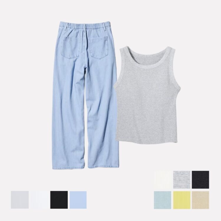 7. Celana Lipit Denim dan Crop Bra Tanpa Lengan