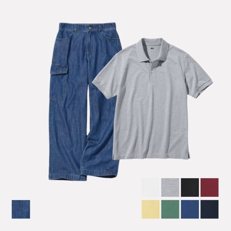 4. Celana Kargo Lebar Denim dan Kaos Polo Dry Pique