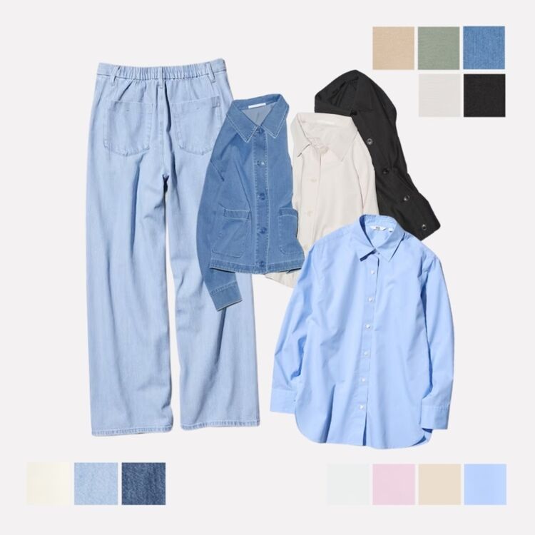 Drapey Denim Pants, Kemeja Katun Lengan Panjang & Jaket Rileks Jersey