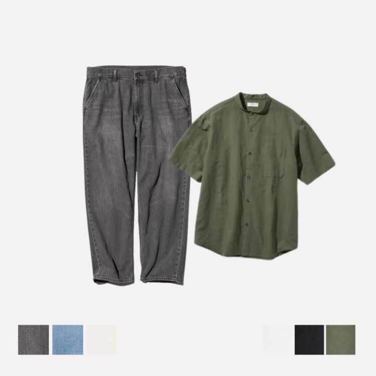 Kemeja Katun Linen Lengan Pendek dan Jeans Rileks Ankle