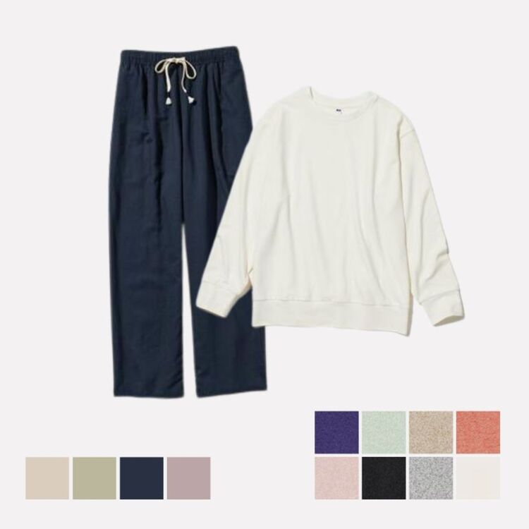 2. T-Shirt Fleece Rajut & Celana Rileks Linen Blend