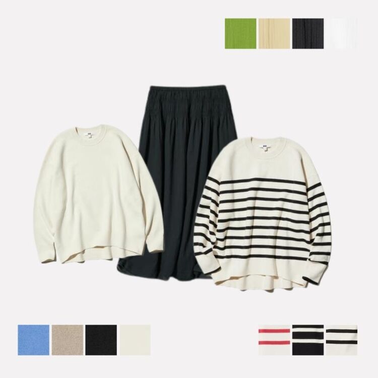 1. Sweater Rileks Kerah Lembut & Rok Panel Katun Kerut