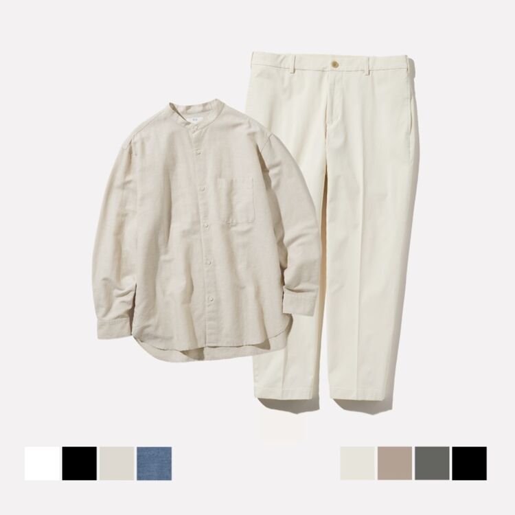 6. Kemeja Katun Linen Kerah Tegak Lengan Panjang & Celana Ankle Rapi (Katun)