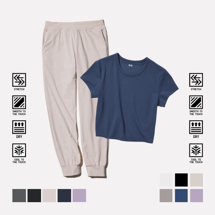 5. AIRism T-Shirt Crop Ultra Stretch Lengan Pendek & AIRism Celana Jogger Ultra Stretch