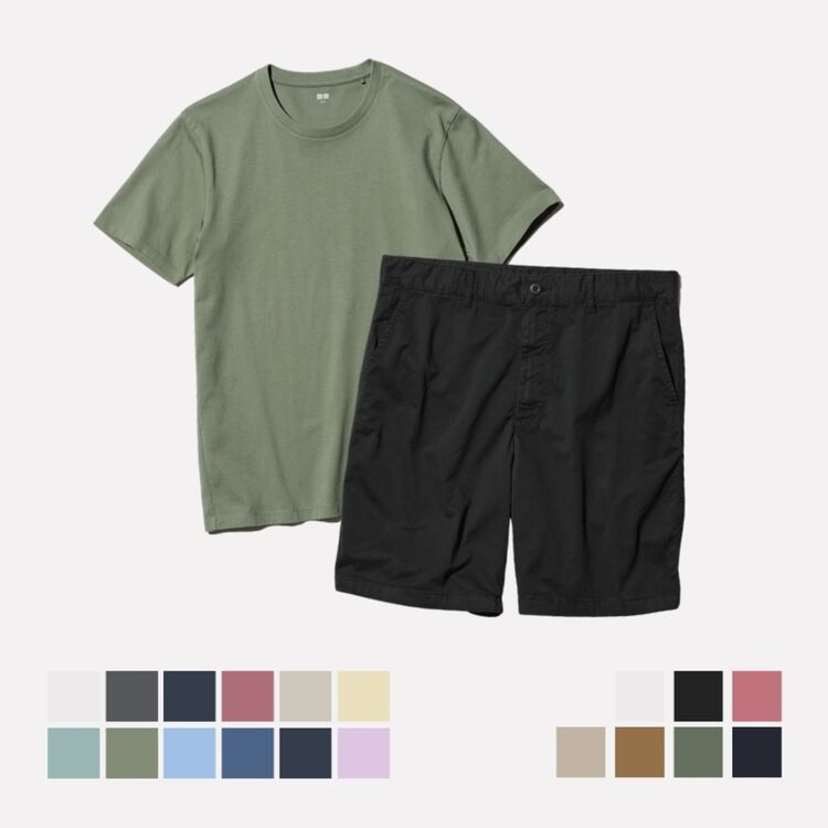 1. Celana Pendek Chino & T-Shirt SUPIMA Katun Kerah Bulat