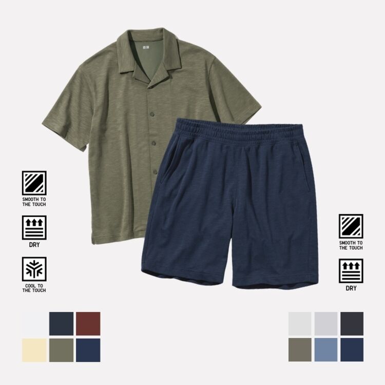 5. AIRism Katun Celana Pendek Rileks & AIRism Katun Kaos Polo Kerah Terbuka Lengan Pendek (Kancing Full)