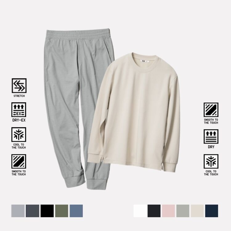 5. AIRism T-Shirt Kerah Bulat Lengan Panjang & Celana Jogger DRY-EX Ultra Stretch