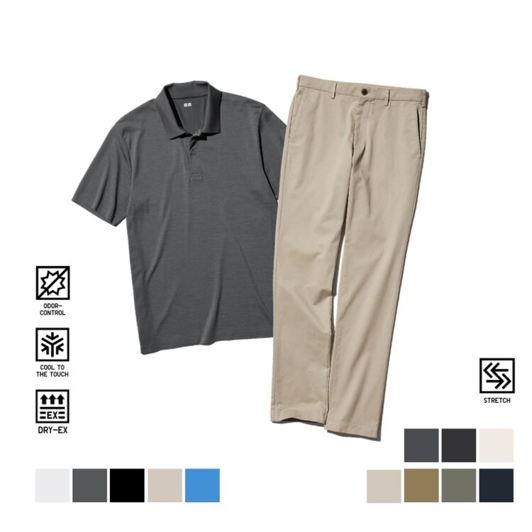 Kaos Polo DRY-EX Lengan Pendek & Celana Chino Slim Fit