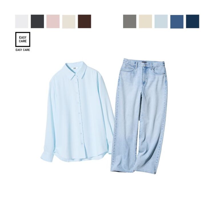 Blus Rayon & Celana Jeans Lebar Lurus