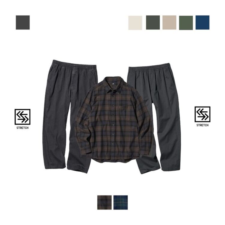 Kemeja Flannel Lengan Panjang Kotak & Celana Rileks Ankle Stretch