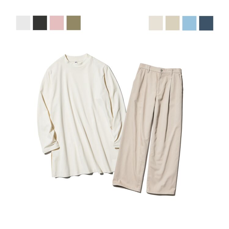 4. AIRism Katun T-Shirt Panjang Rileks & Celana Lipit Denim Drapey