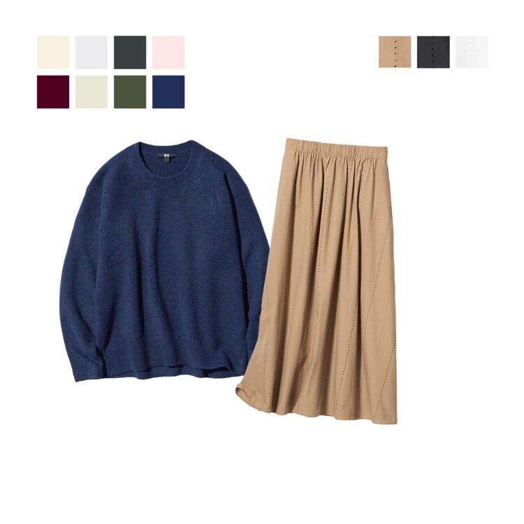 1. Sweater Souffle Yarn Kerah Bulat & Rok Katun Bordir