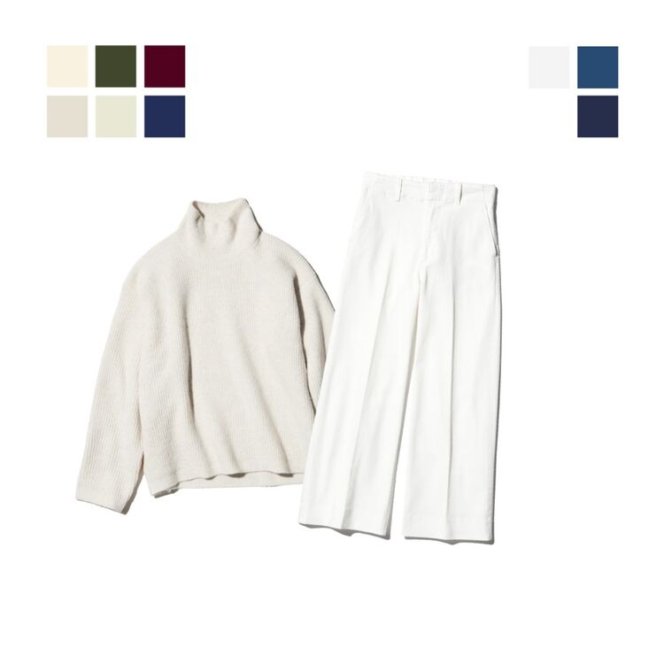 2. Sweater Souffle Yarn Kerah Tinggi & Celana Panjang Jeans Lebar