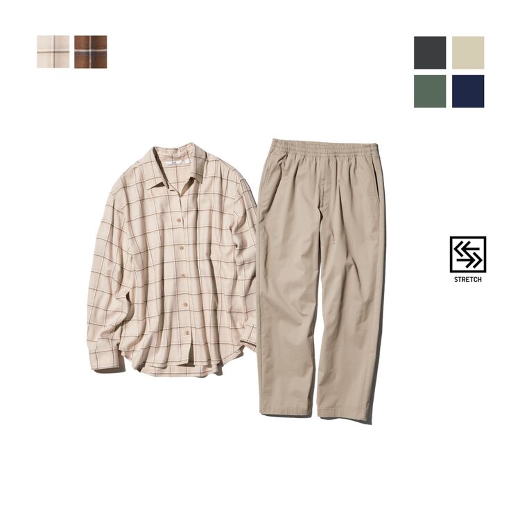 3. Kemeja Flannel Lembut Kerah Skipper Kotak & Celana Rileks Katun Ankle