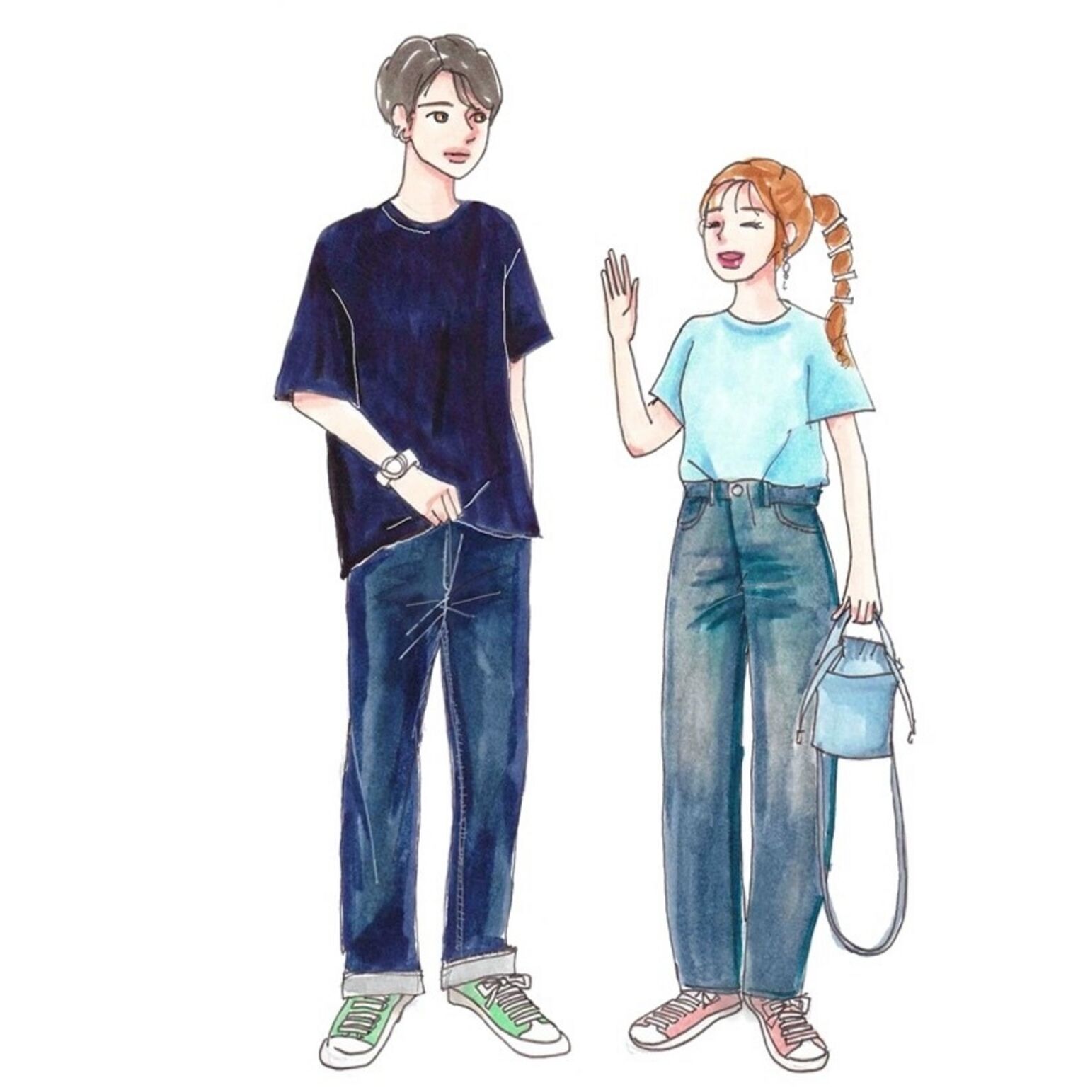 paduan t-shirt biru dengan jeans biru