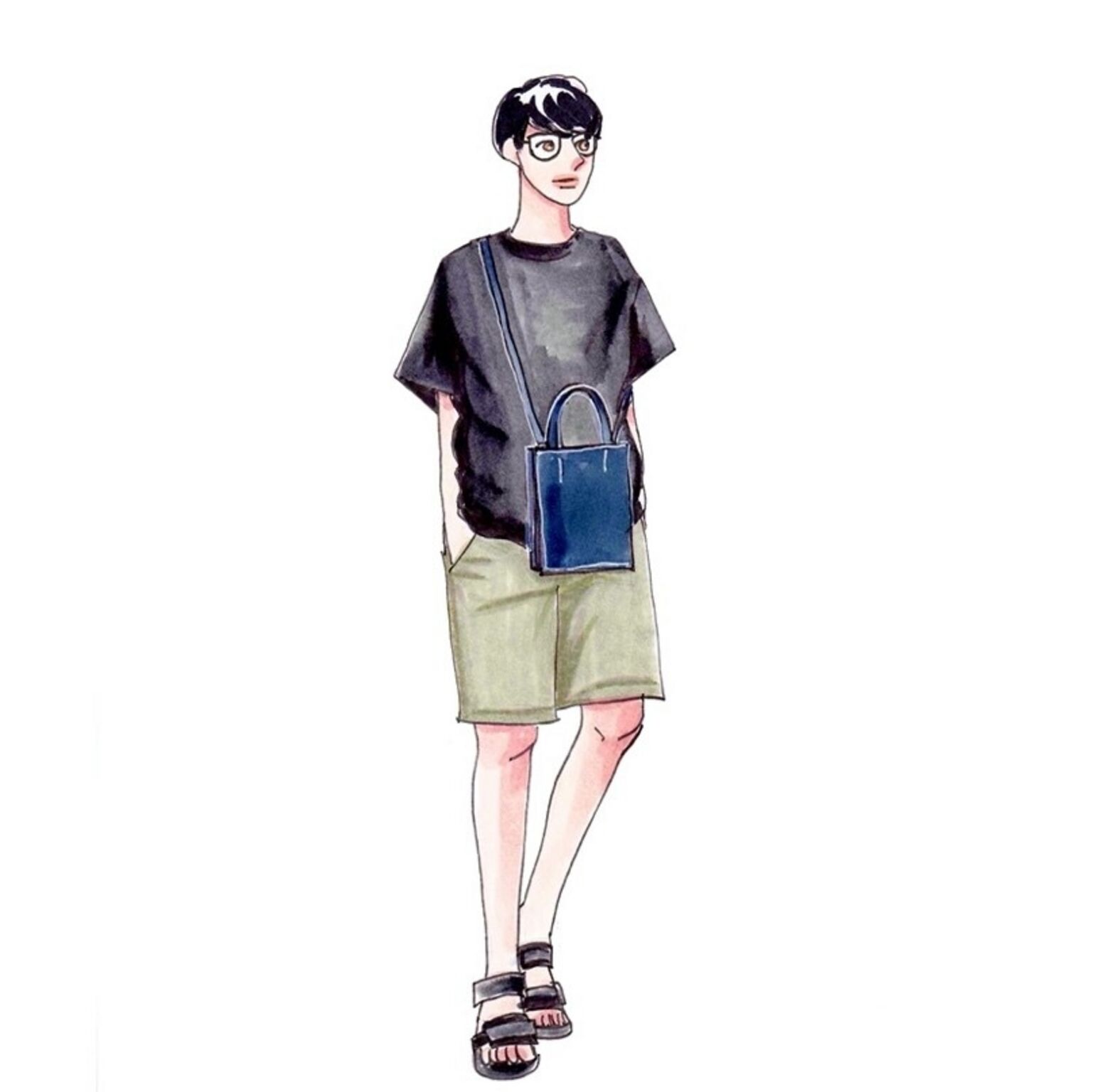 T-shirt hitam pria dengan celana pendek