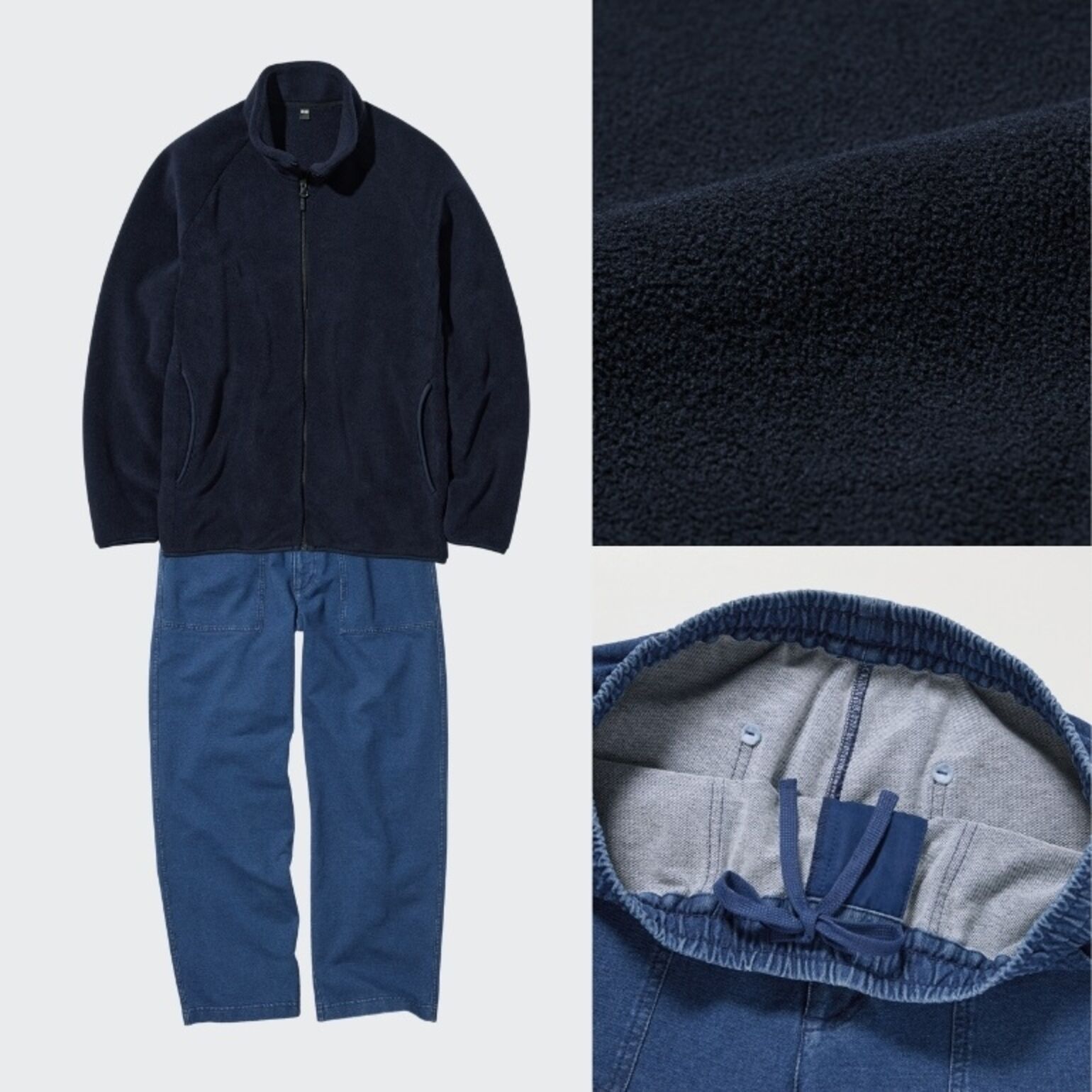 Jaket Fleece & Celana Ankle Washed Denim