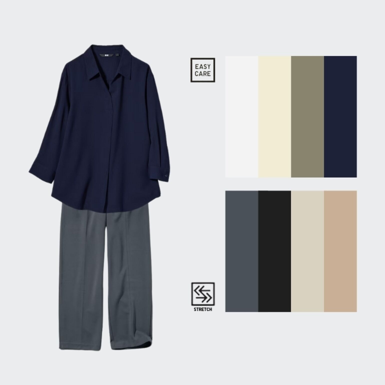 Blus Rayon Kerah Skipper Lengan 3/4 dan Celana Lurus Double Face Stretch