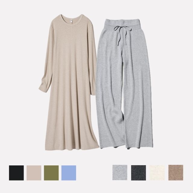 Dress Flare Rib dan Celana Rajut Rib