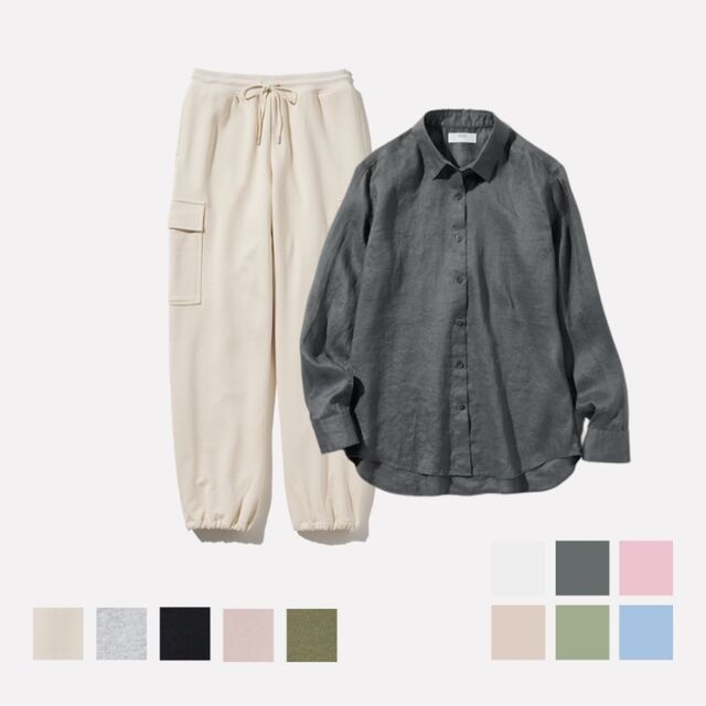 Celana Kargo Sweat dan Kemeja Premium Linen Lengan Panjang