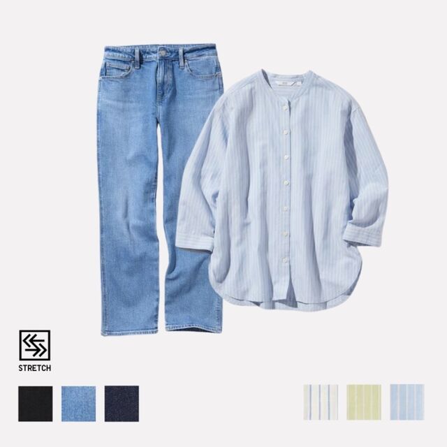 Jeans Ankle Slim Stretch dan Kemeja Linen Blend ¾