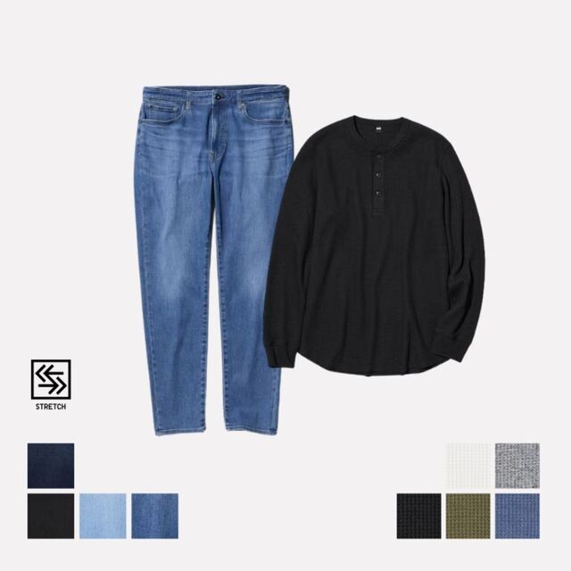 4. Jeans EZY Ultra Stretch & Pullover Kerah Henley Lengan Panjang