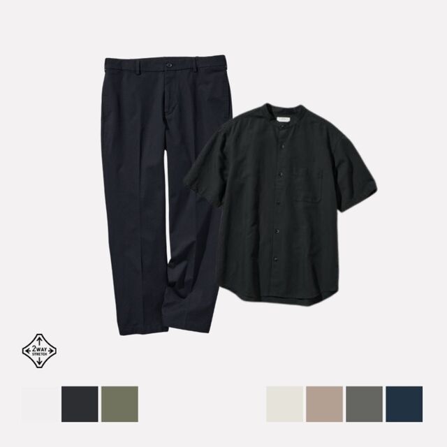 Kemeja Katun Linen Kerah Tegak Lengan Pendek & Celana Ankle Rapi (Katun)