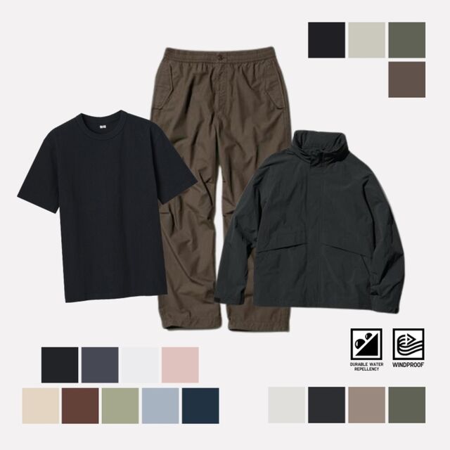 T-shirt Kerah Bulat Lengan Pendek, Jaket Blouson Kerah Tegak Tahan Angin & Celana Parasut