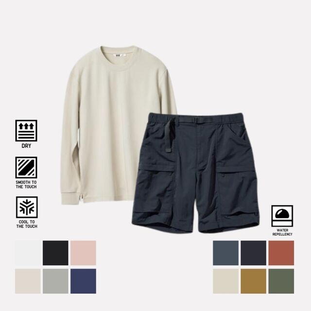 AIRism Katun T-shirt Lengan Panjang & Celana Pendek Geared (Water-Repellent)