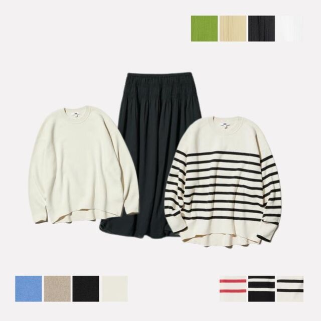 1. Sweater Rileks Kerah Lembut & Rok Panel Katun Kerut