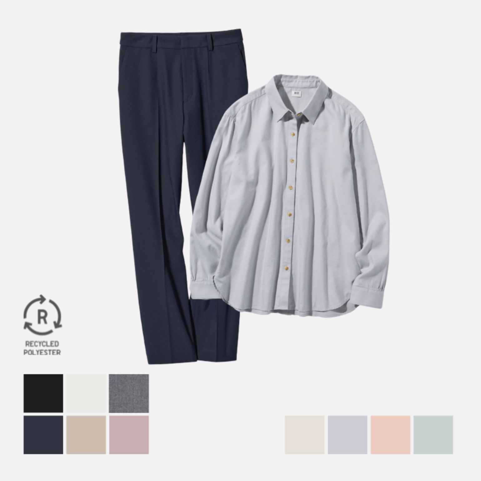 3. Kemeja Brushed Lembut Lengan Panjang & Celana Ankle Rapi