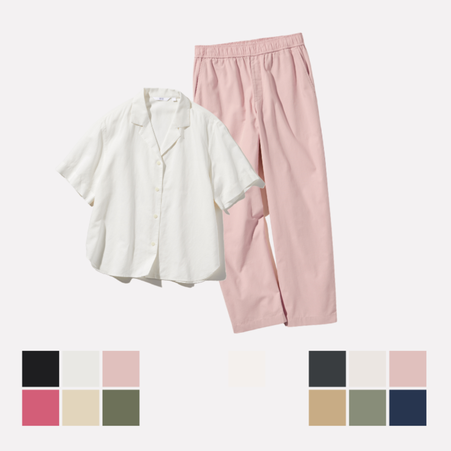 2. Kemeja Linen Blend Kerah Terbuka Lengan Pendek & Celana Katun Ankle Rileks