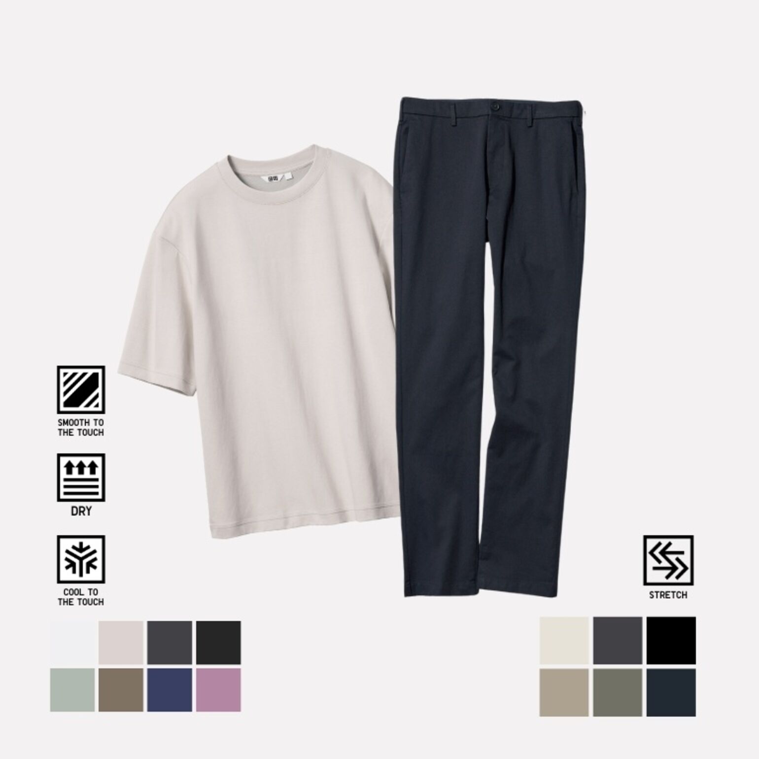 6. Celana Chino, Jaket, dan AIRism Katun T-shirt Oversize Kerah Bulat (Lengan Half)