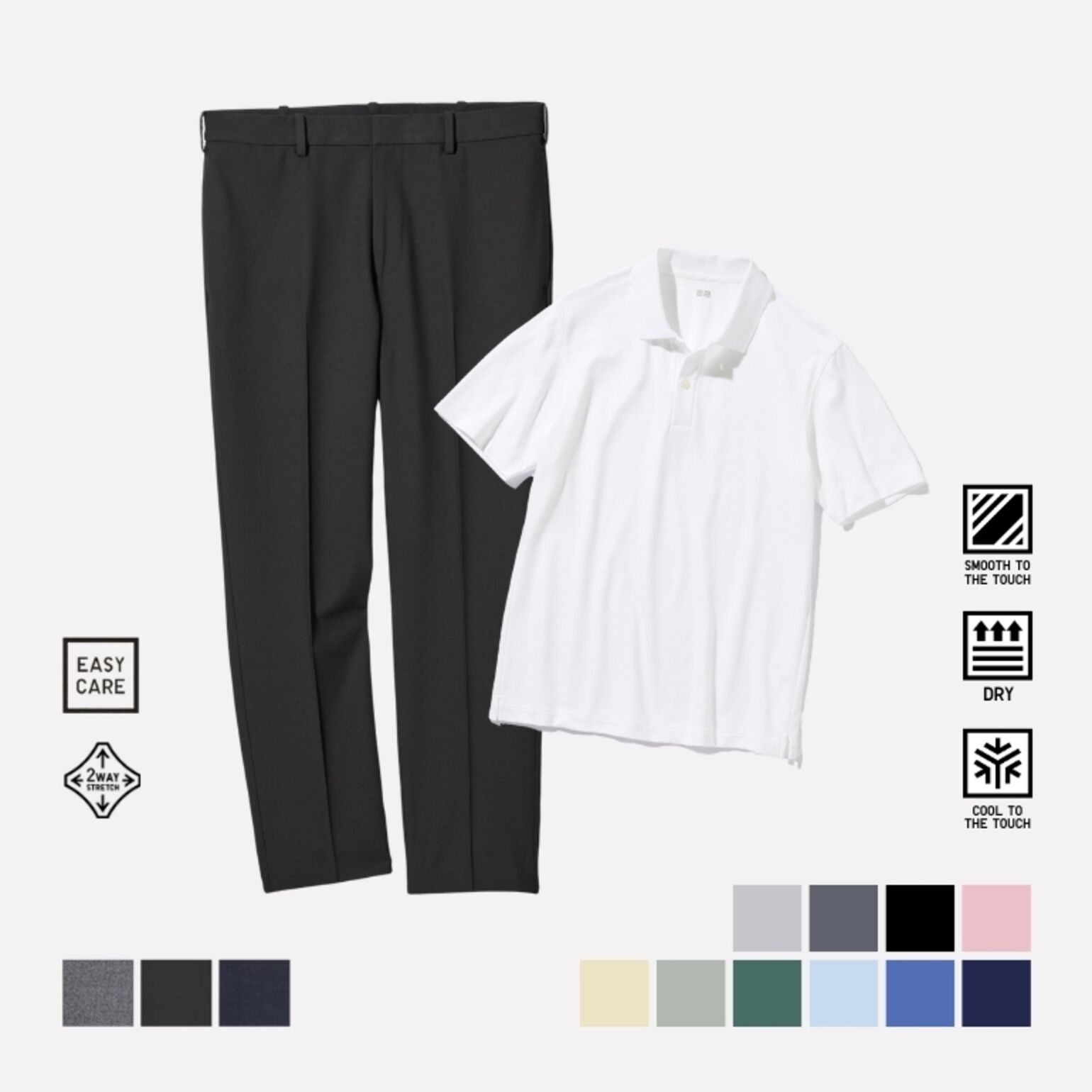 AIRism Katun Kaos Polo Pique & Celana Ankle Rapi (Woolike)