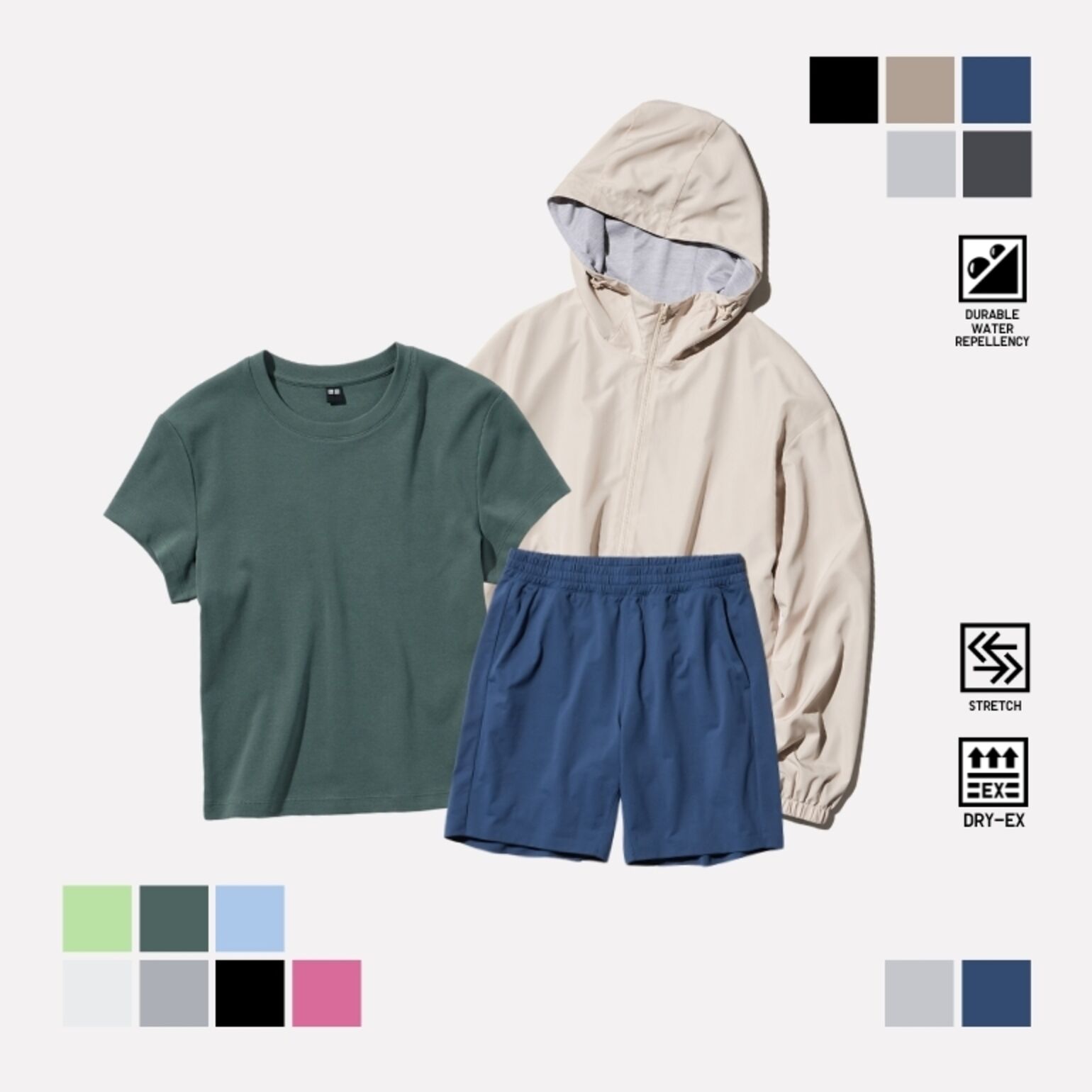 2. T-Shirt Mini Lengan Pendek, Celana Pendek DRY-EX & Jaket Parka Reversibel 