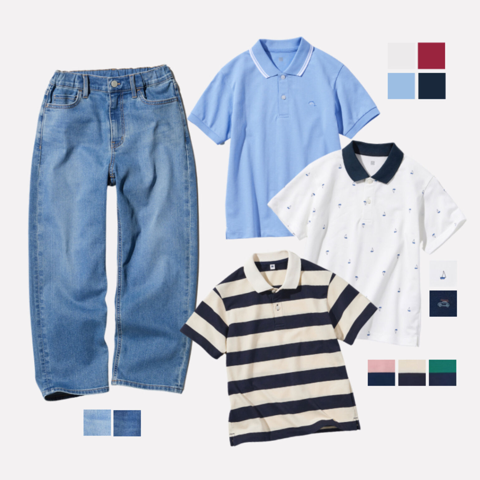 2. KIDS Kaos Polo Dry Pique & KIDS Jeans Fit Lebar Denim