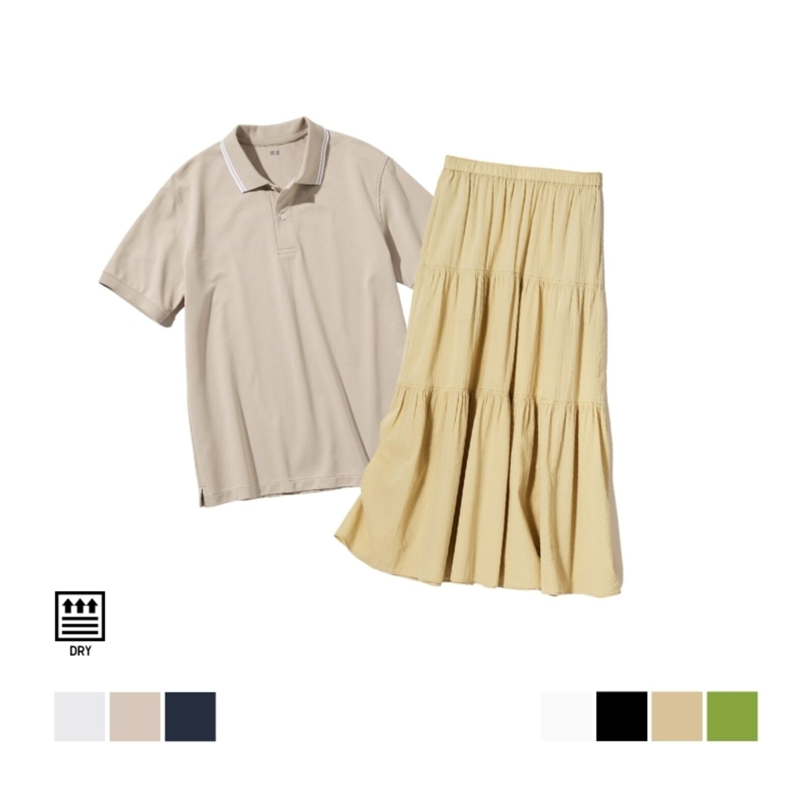 Kaos Polo DRY Pique Tipping Lengan Pendek & Rok Panel Katun Kerut