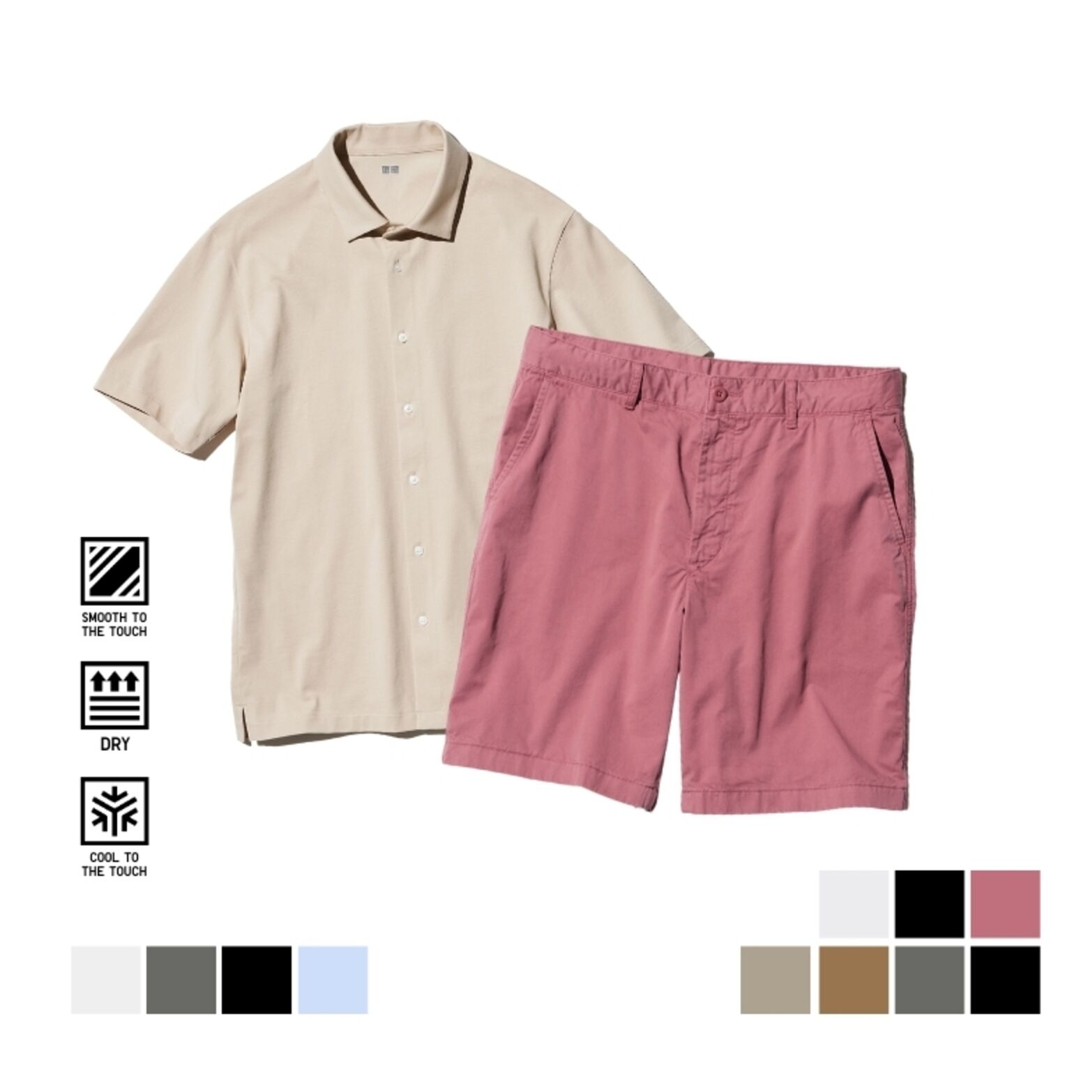 AIRism Kaos Polo Kancing Full & Celana Pendek Chino 